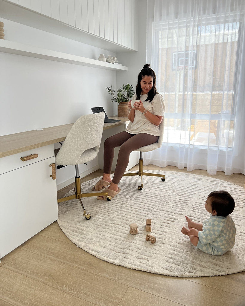 Nahba Ivory And Cream Textured Tribal Round Rug