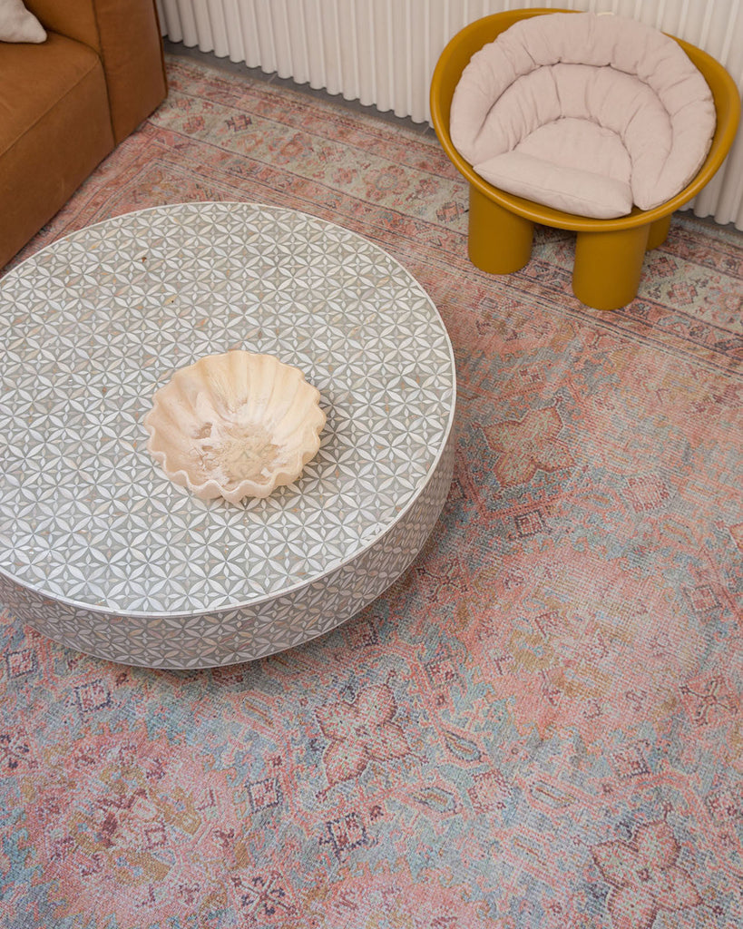 Narem Pink Orange and Blue Traditional Distressed Washable Rug