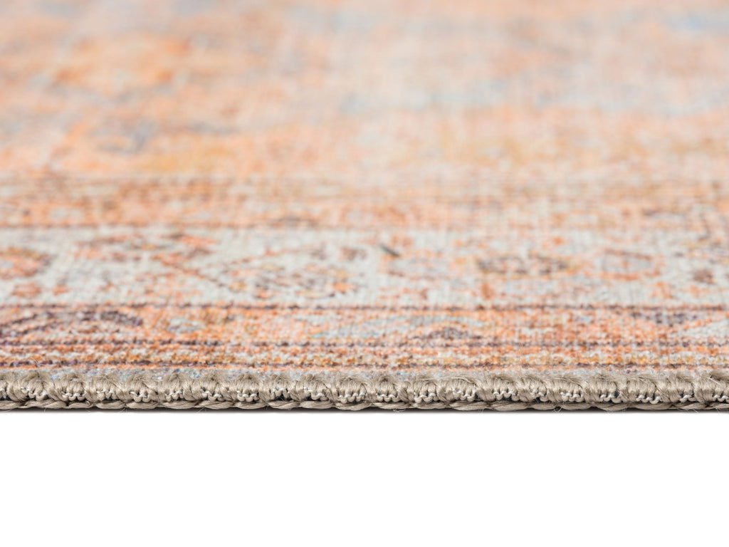 Narem Pink Orange and Blue Traditional Distressed Washable Rug