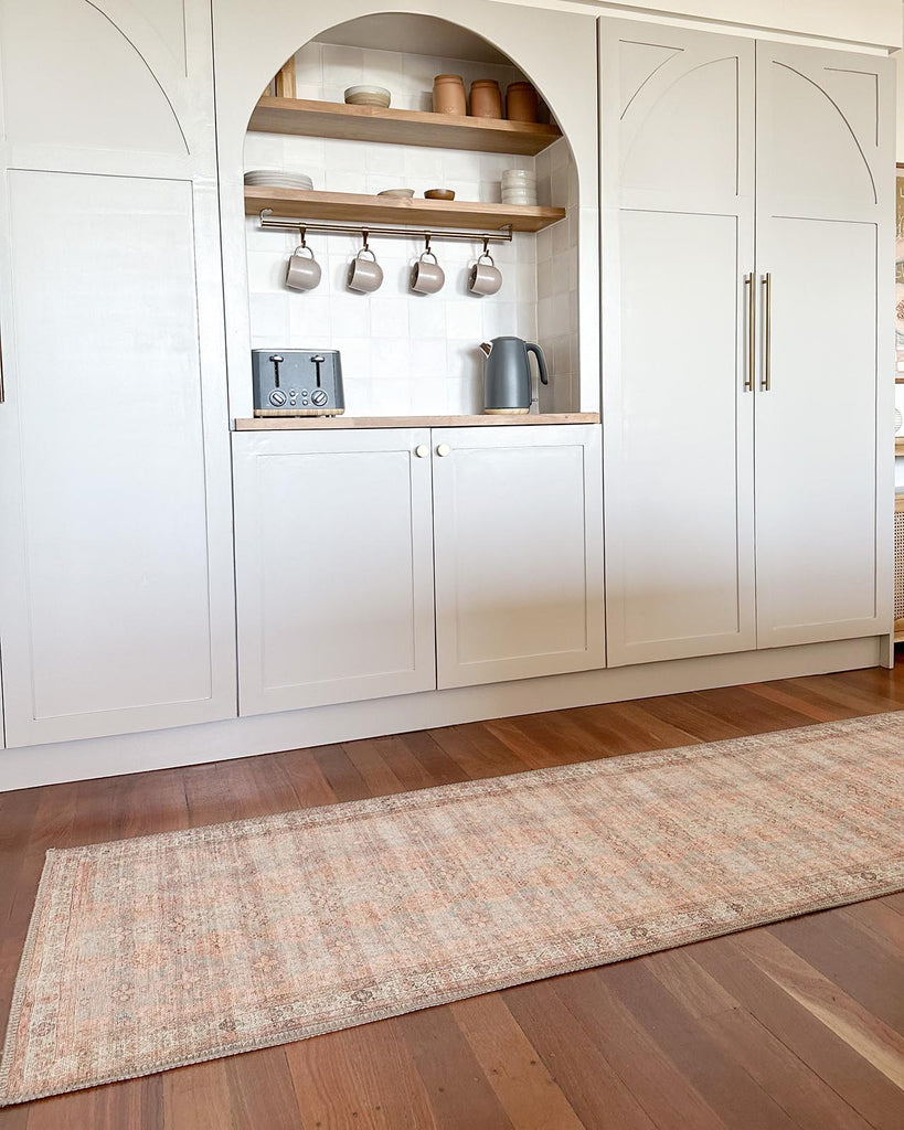 Narem Pink Orange and Blue Traditional Distressed Washable Runner Rug