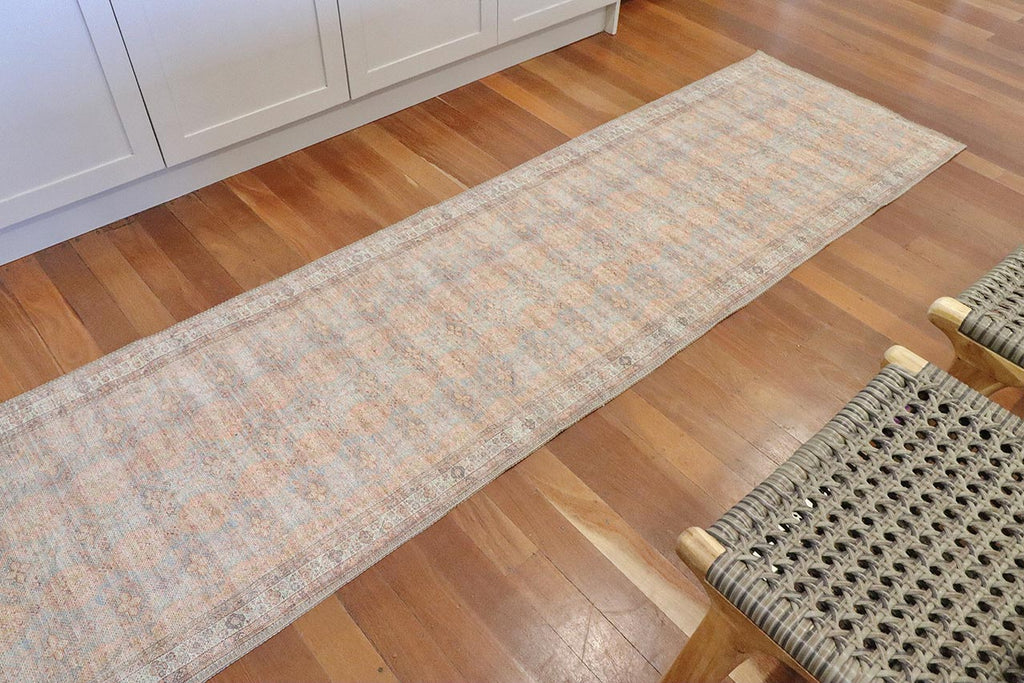 Narem Pink Orange and Blue Traditional Distressed Washable Runner Rug