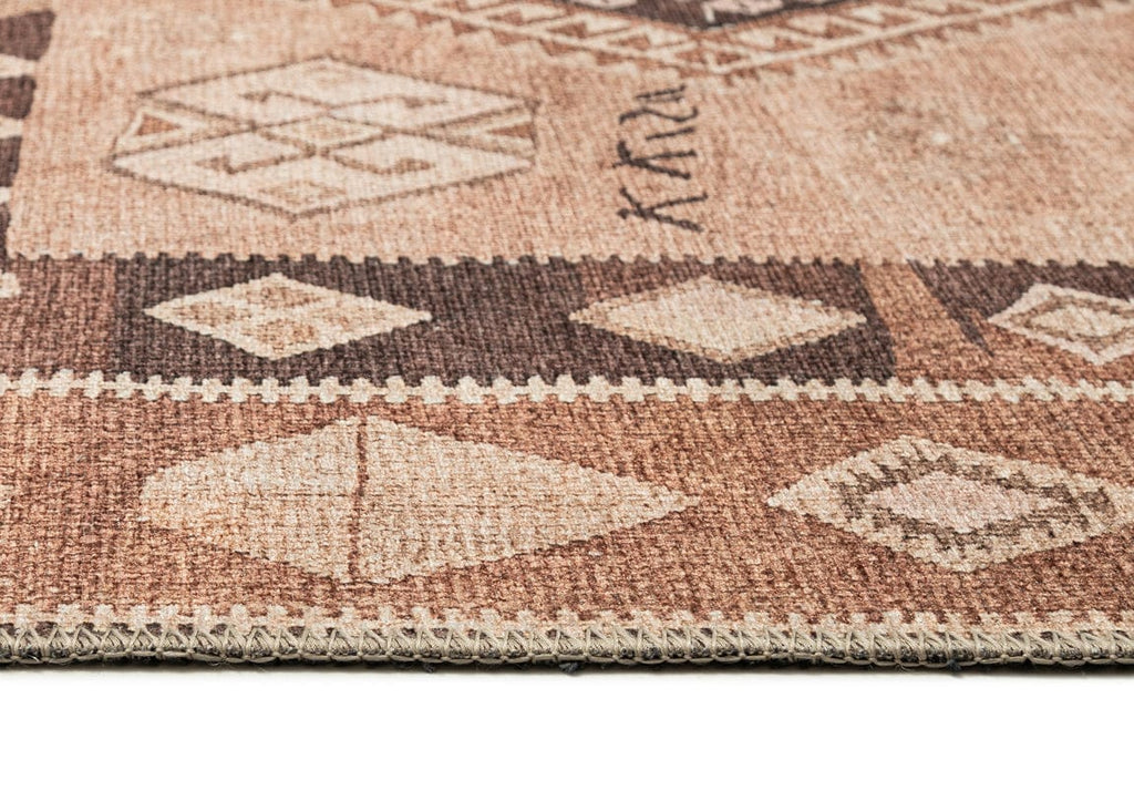 Necha Beige and Brown Tribal Washable Rug