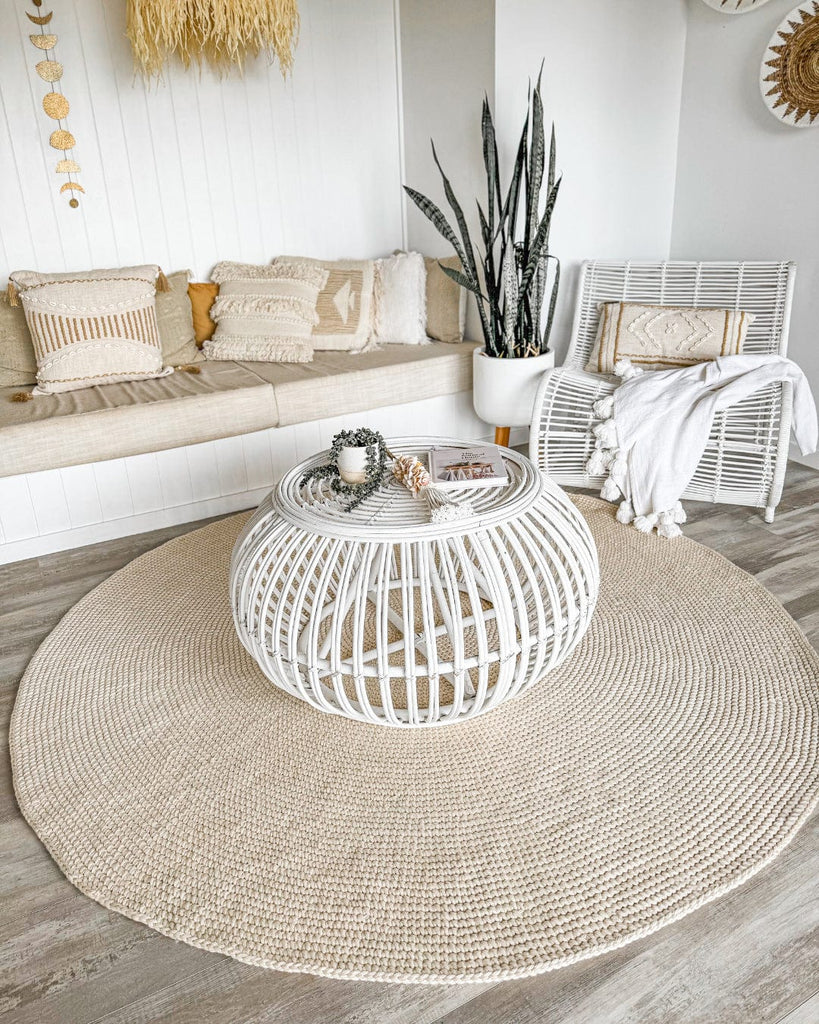 Nessa Beige Crochet Indoor Outdoor Round Rug