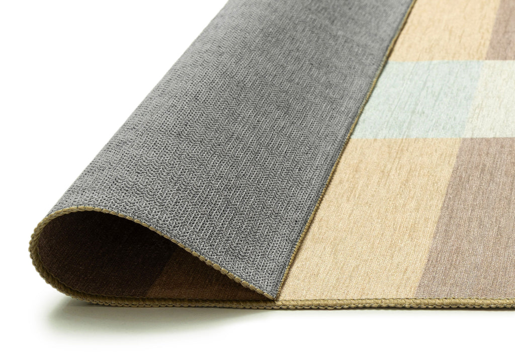 Nice Beige Sand and Sky Blue Checkered Indoor Outdoor Rug