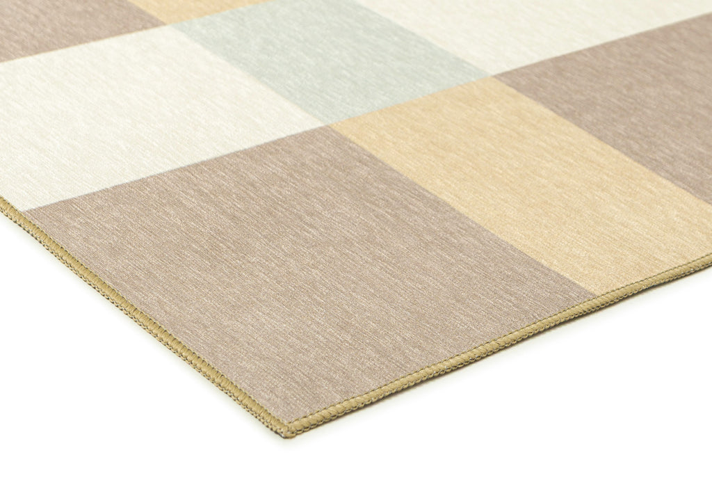 Nice Beige Sand and Sky Blue Checkered Indoor Outdoor Rug