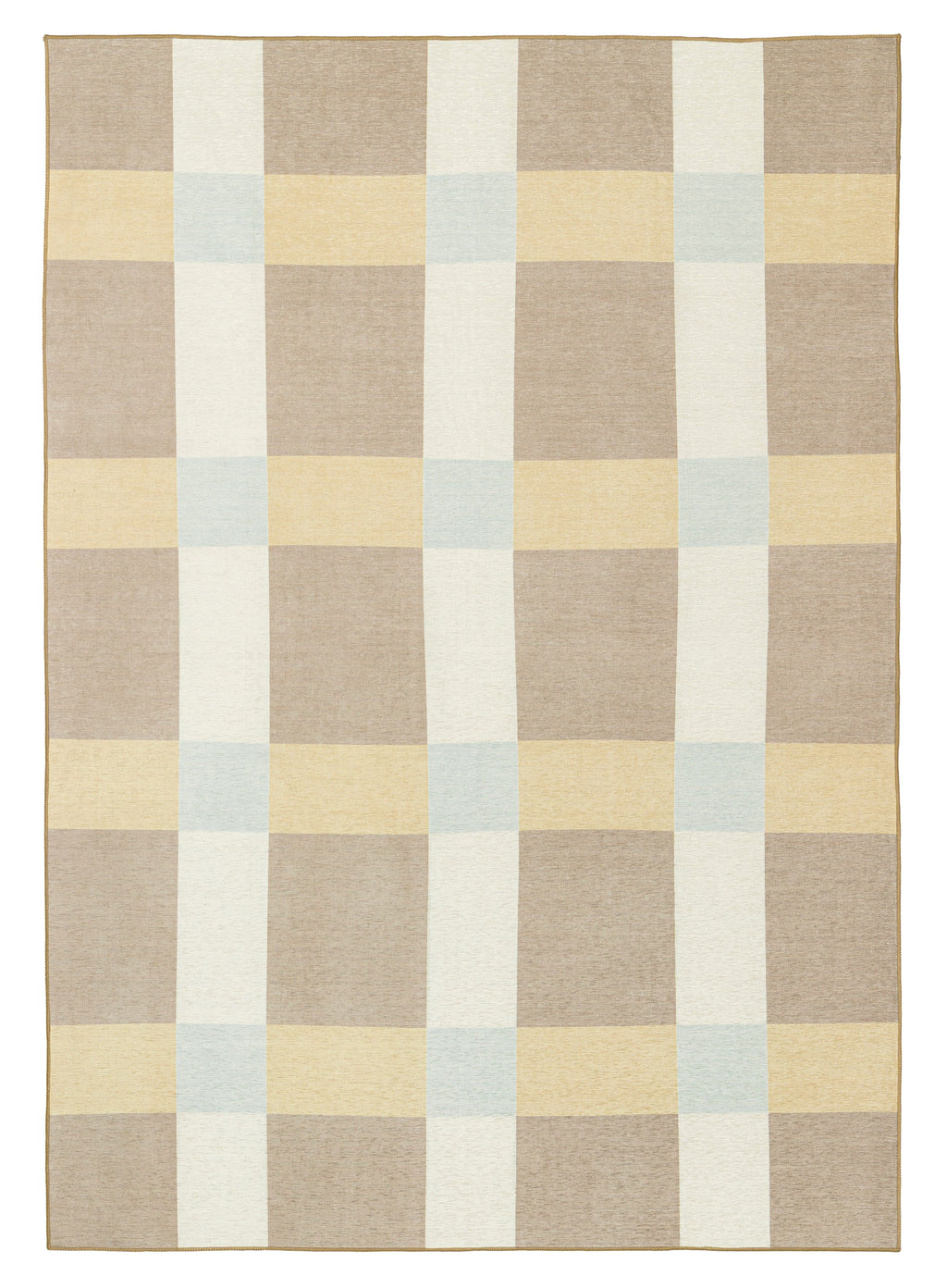 Nice Beige Sand and Sky Blue Checkered Indoor Outdoor Rug