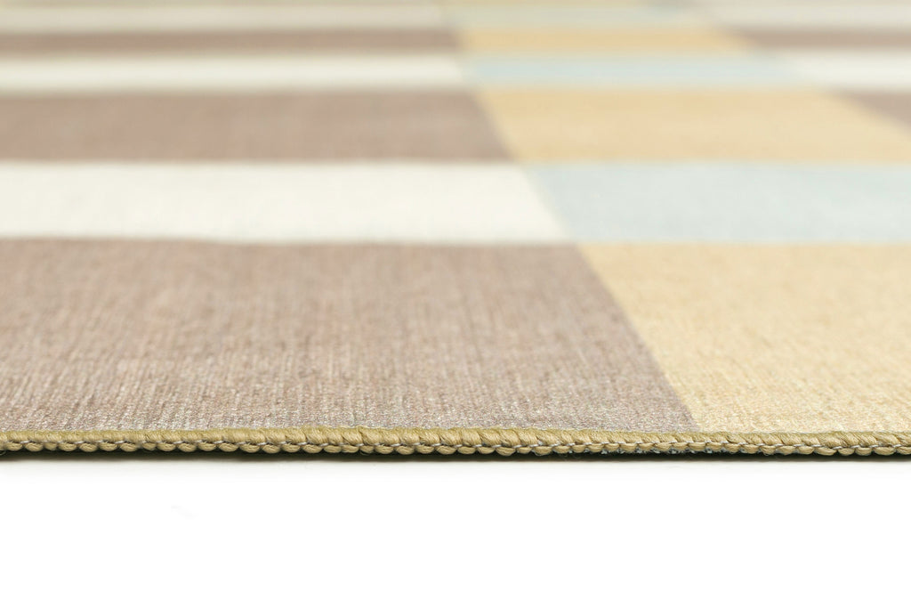 Nice Beige Sand and Sky Blue Checkered Indoor Outdoor Rug