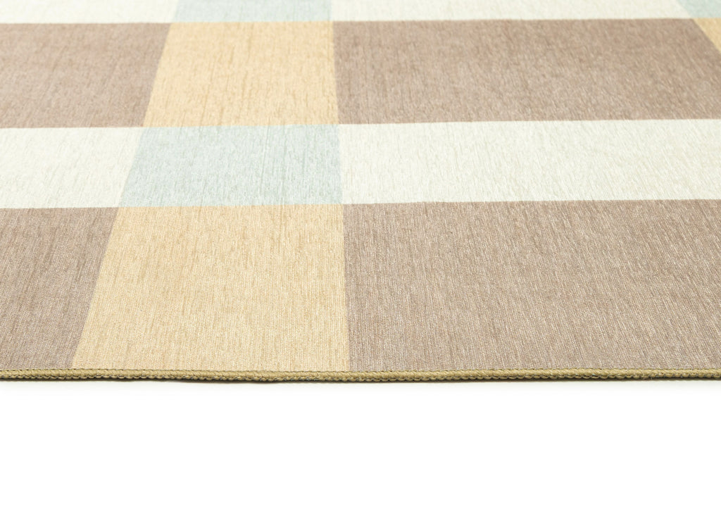 Nice Beige Sand and Sky Blue Checkered Indoor Outdoor Rug