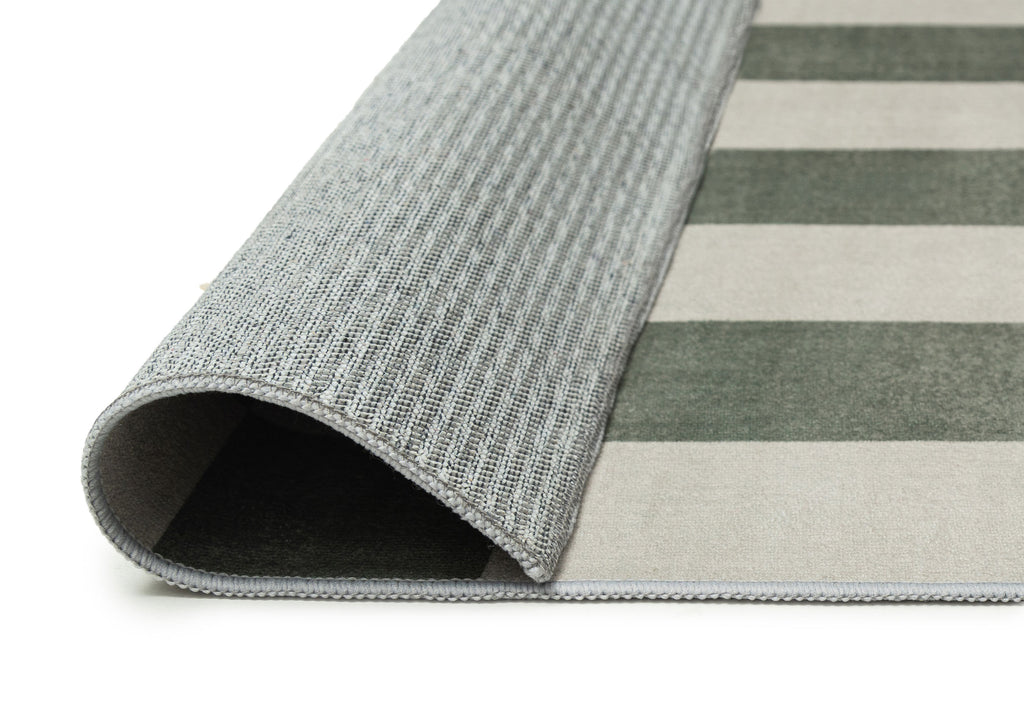 Nicolette Green and White Checkered and Striped Washable Rug
