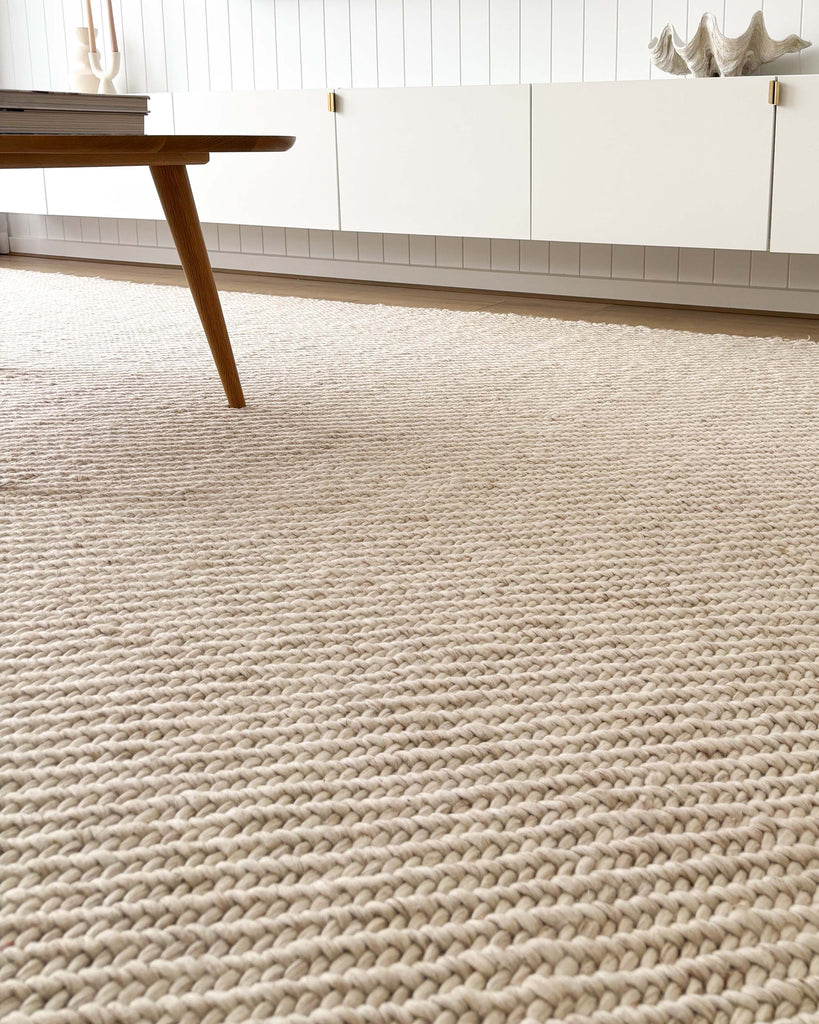 Noemie Cream and Beige Chunky Wool Rug