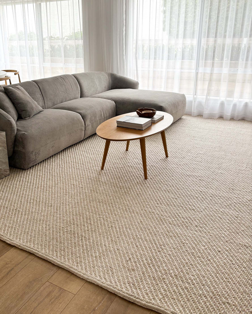 Noemie Cream and Beige Chunky Wool Rug