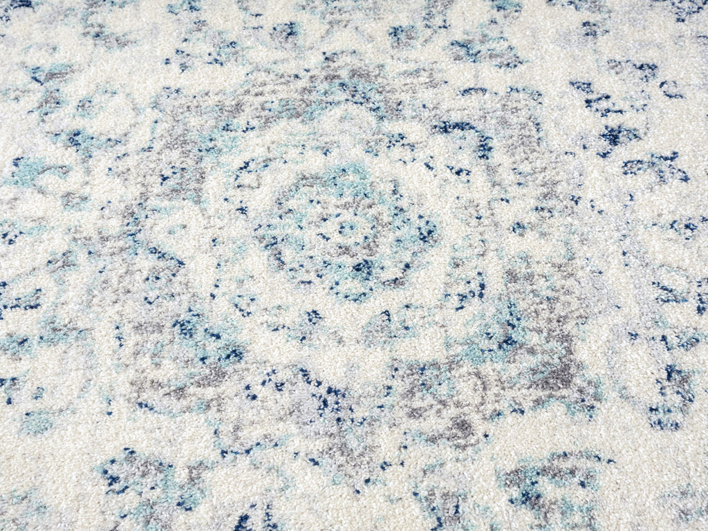Noor Blue and Ivory Traditional Distressed Runner Rug