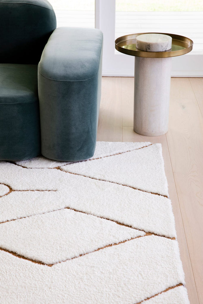 Nyla Cream and Gold Tribal Shag Rug