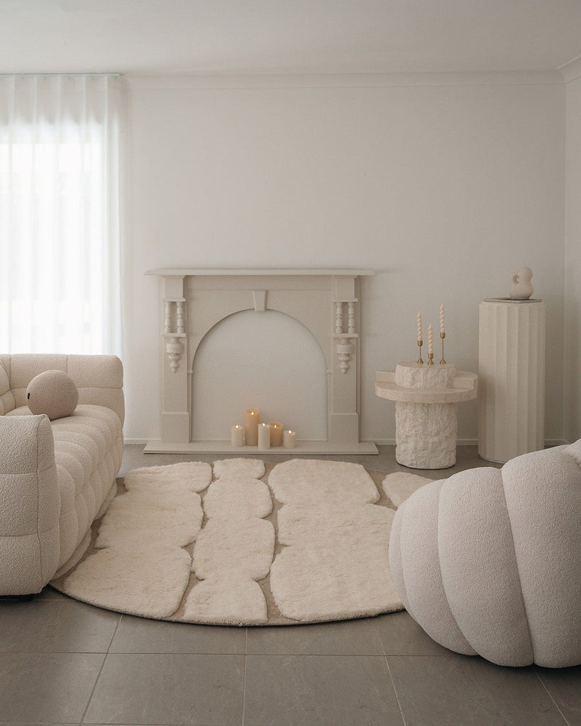 Olympia Ivory Textured Wool Round Rug