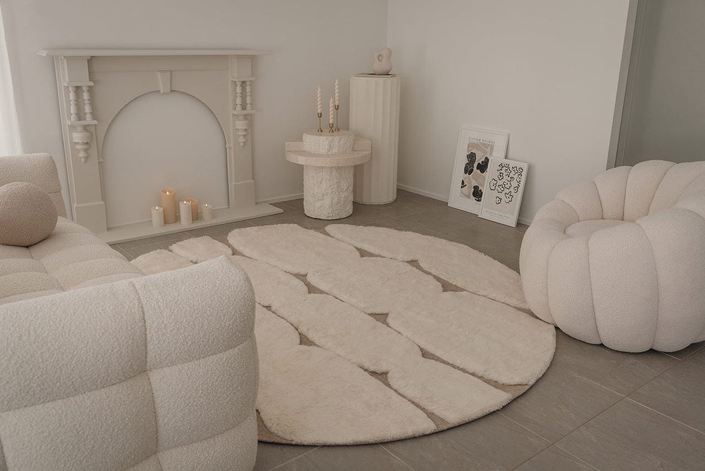 Olympia Ivory Textured Wool Round Rug