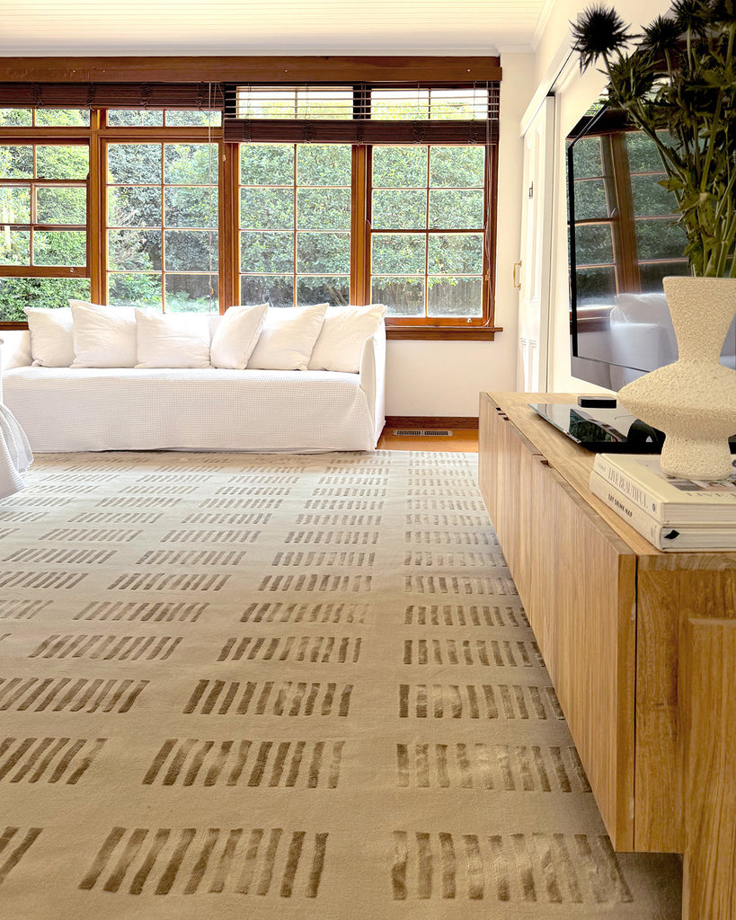 Ouargia Textured Geometric Neutral Washable Rug