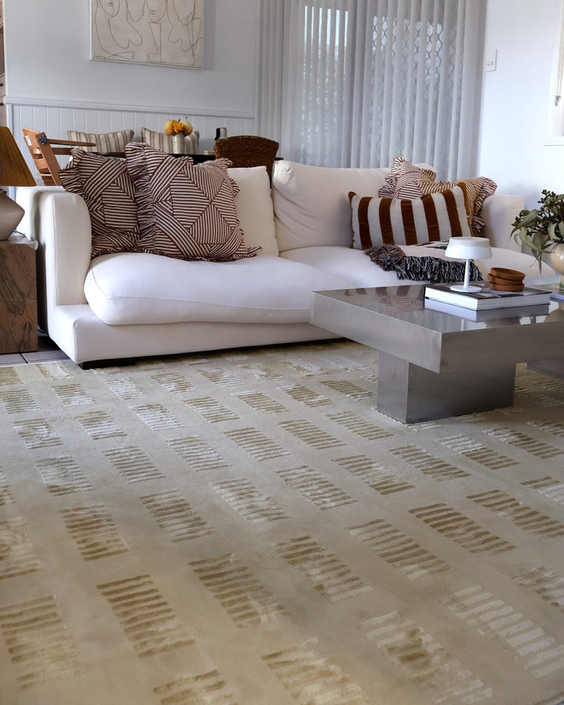 Ouargia Textured Geometric Neutral Washable Rug