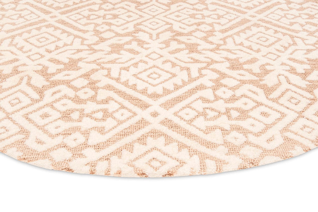 Paloma Peach and Ivory Tribal Patterned Round Rug