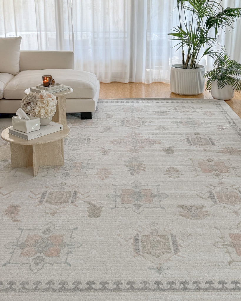 Pebblebrook Cream and Pink Traditional Rug