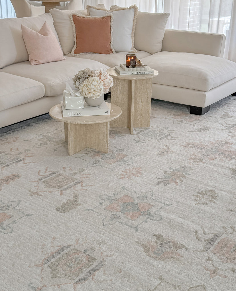 Pebblebrook Cream and Pink Traditional Rug