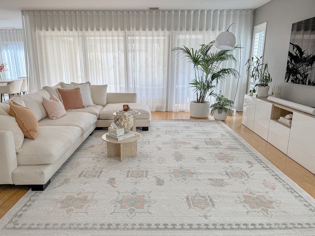 Pebblebrook Cream and Pink Traditional Rug