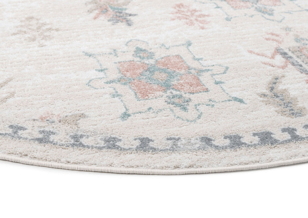 Pebblebrook Cream and Pink Traditional Round Rug