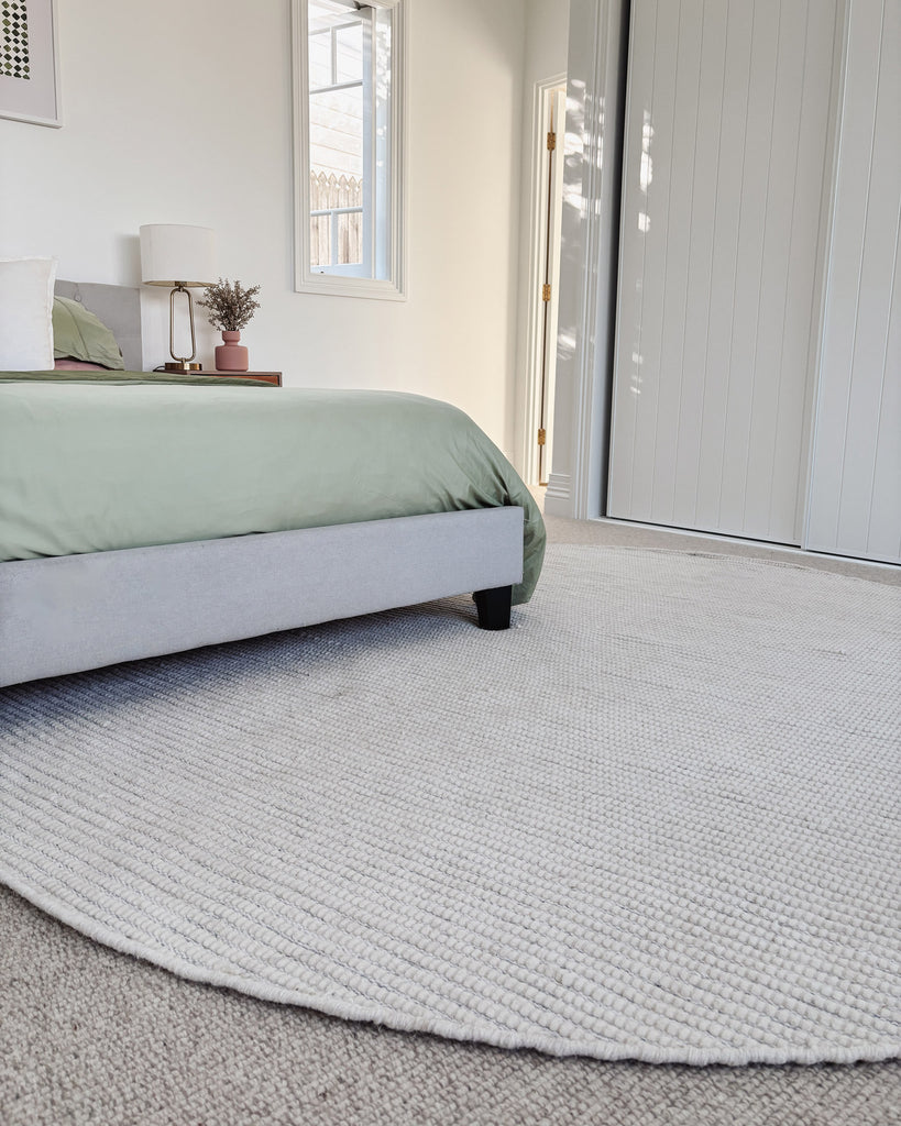 Pella Cream and Grey Textured Flatweave Round Rug