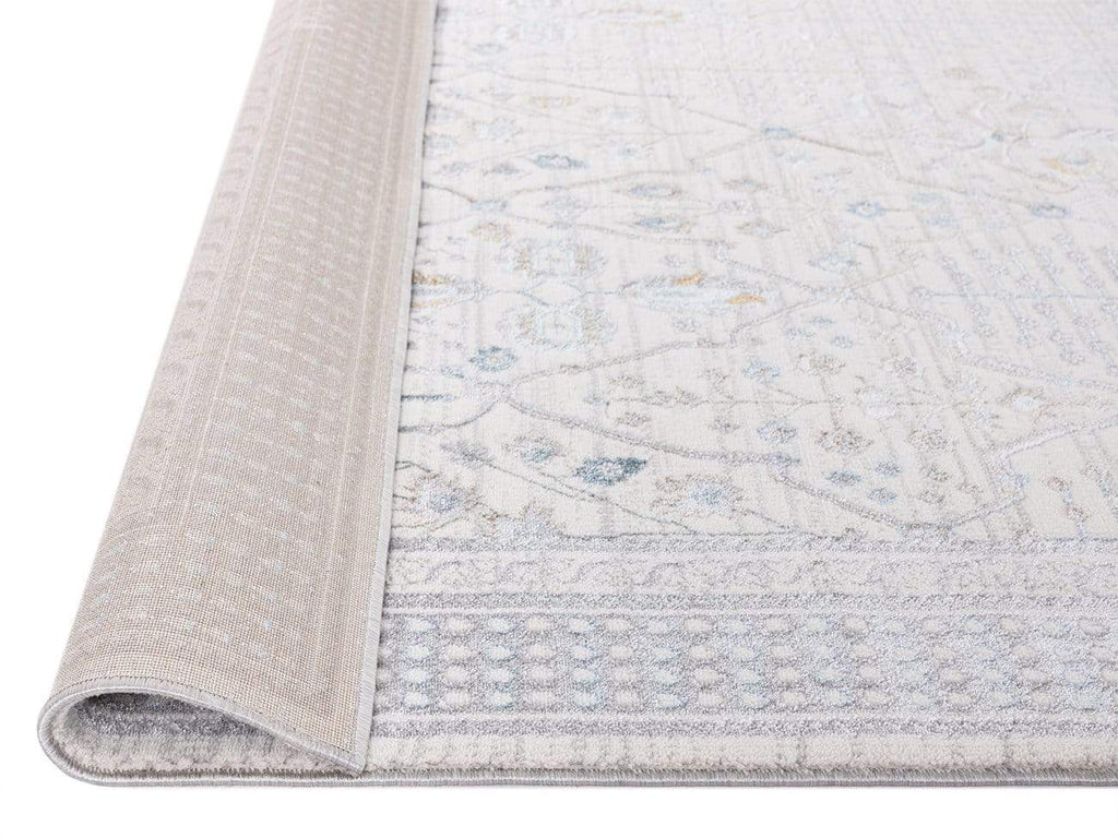Pheobe Grey Cream And Blue Lustrous Traditional Rug