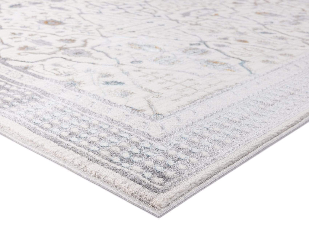 Pheobe Grey Cream And Blue Lustrous Traditional Rug