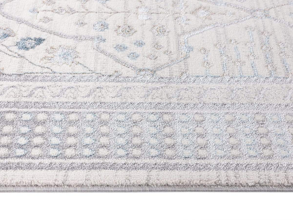 Pheobe Grey Cream And Blue Lustrous Traditional Rug