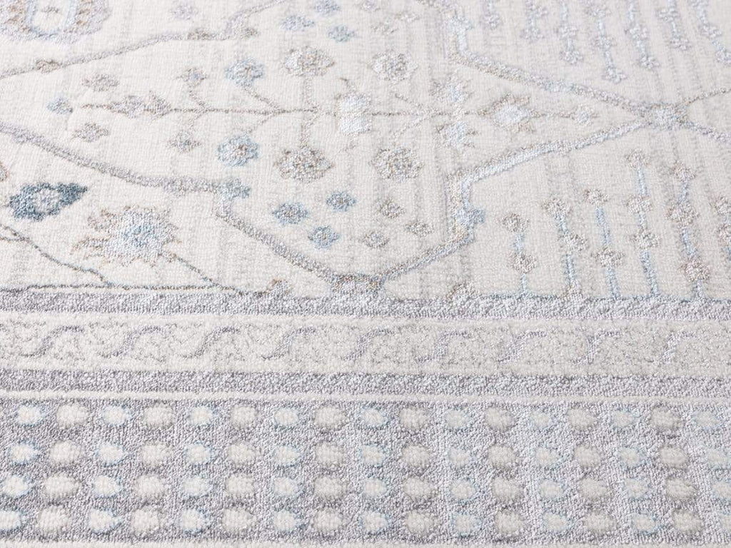 Pheobe Grey Cream And Blue Lustrous Traditional Rug