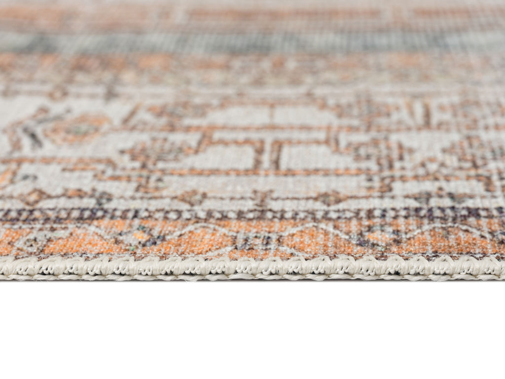 Priya Orange and Green Traditional Distressed Washable Runner Rug