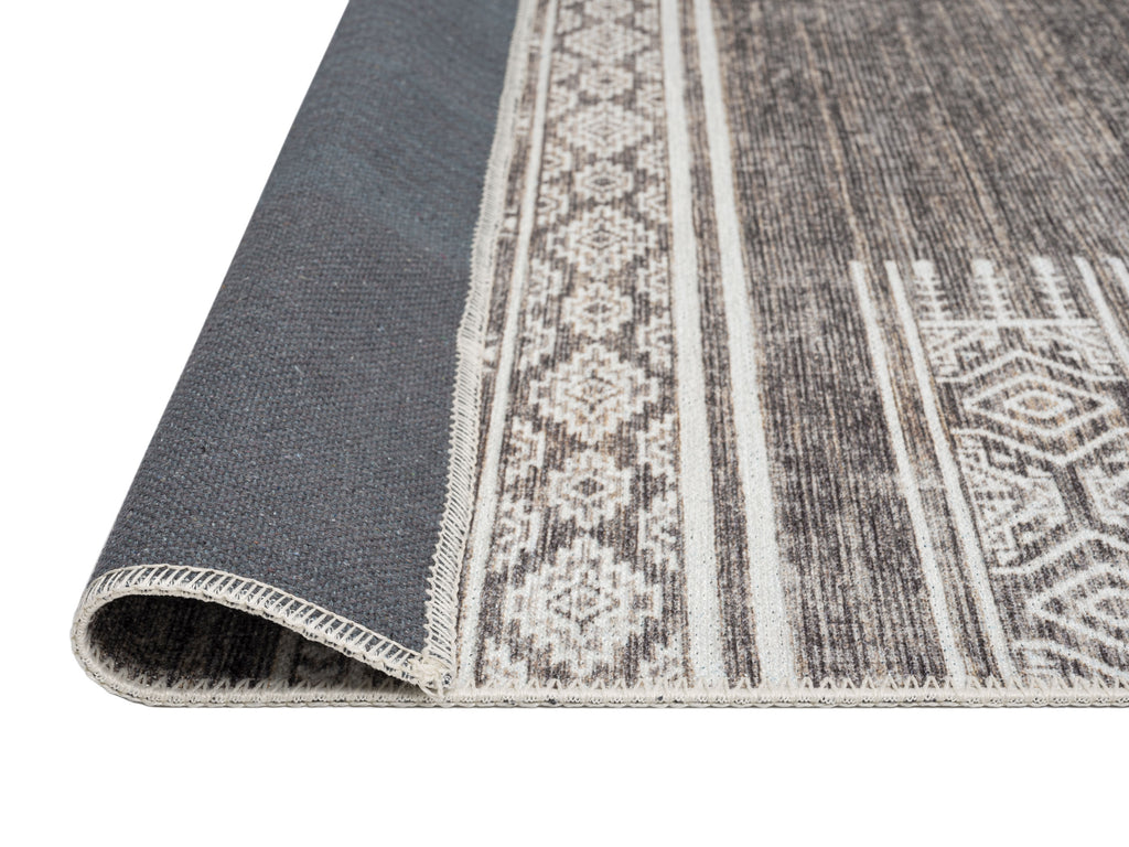 Raia Charcoal and Grey Tribal Distressed Washable Rug