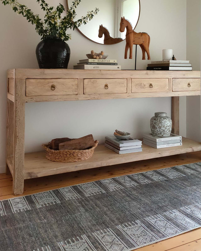 Raia Charcoal and Grey Tribal Distressed Washable Runner Rug