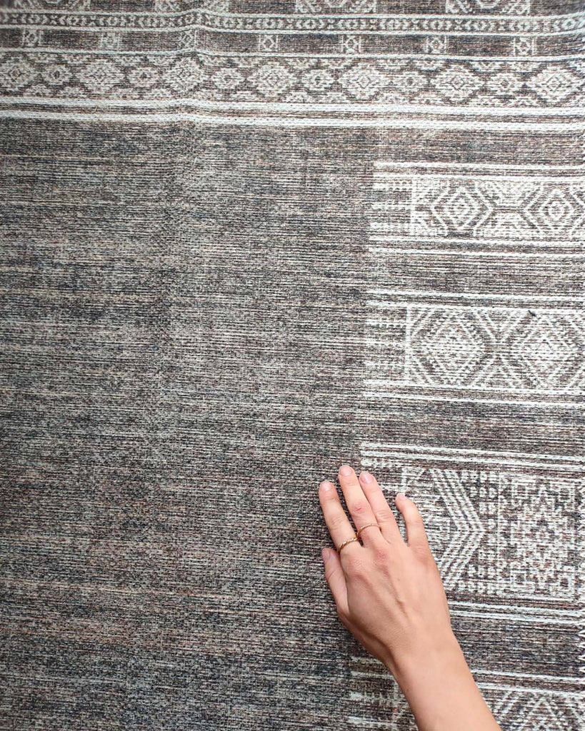 Raia Charcoal and Grey Tribal Distressed Washable Runner Rug