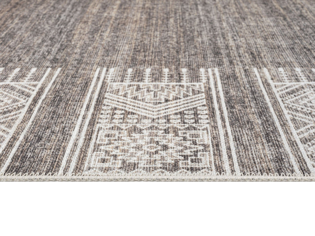 Raia Charcoal and Grey Tribal Distressed Washable Runner Rug