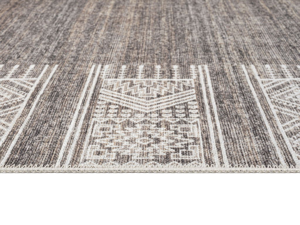 Raia Charcoal and Grey Tribal Distressed Washable Rug