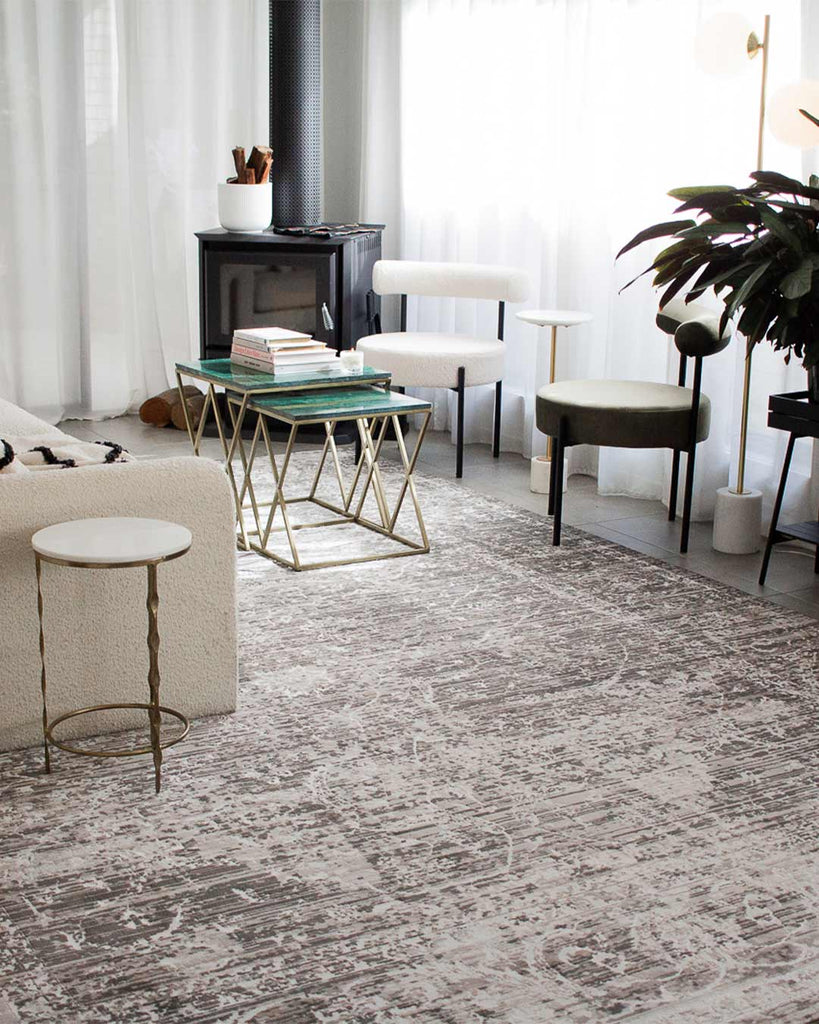 Raina Charcoal Grey And Ivory Traditional Distressed Rug