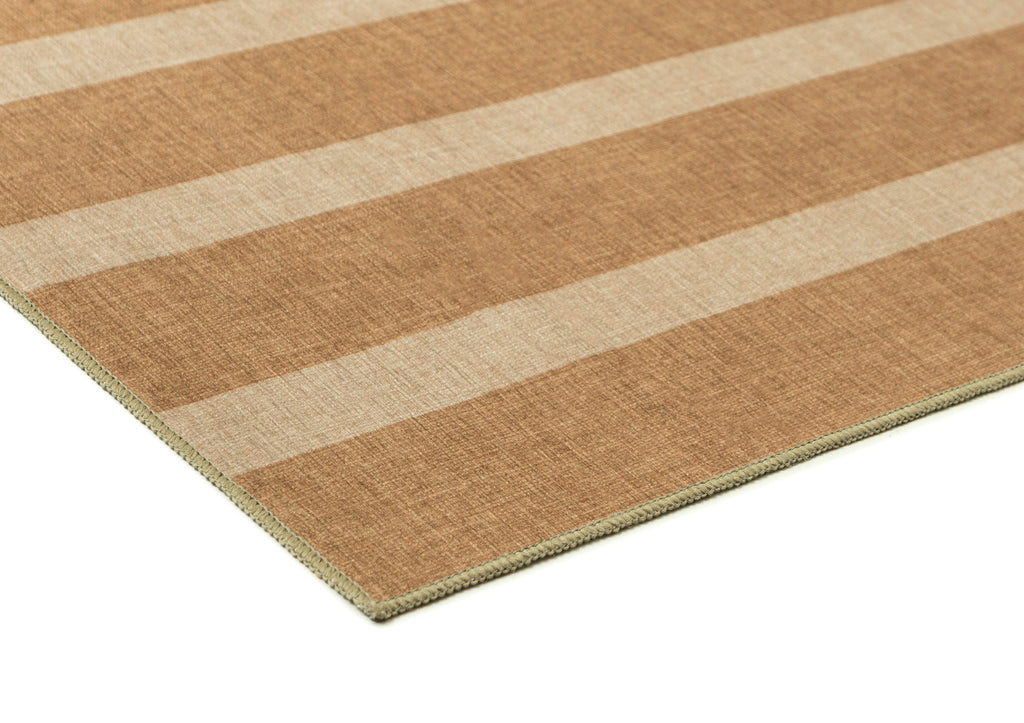Ravello Warm Beige and Golden Sand Striped Indoor Outdoor Rug