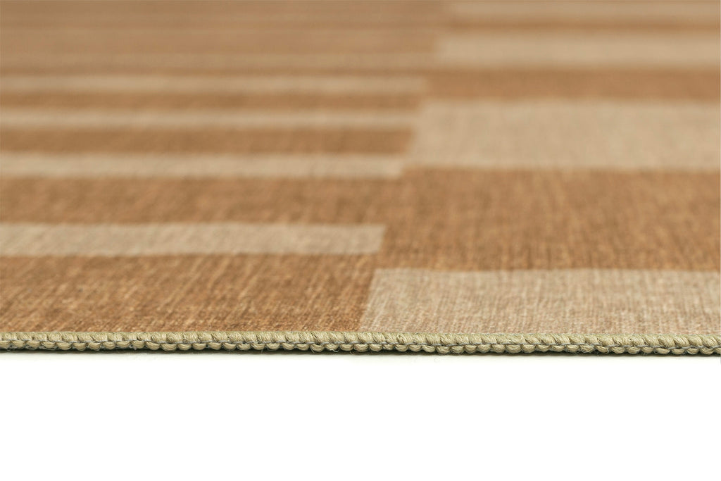 Ravello Warm Beige and Golden Sand Striped Indoor Outdoor Rug