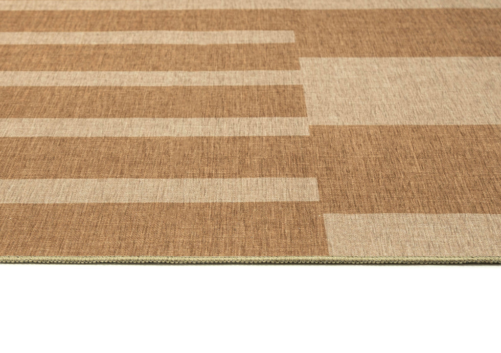 Ravello Warm Beige and Golden Sand Striped Indoor Outdoor Rug