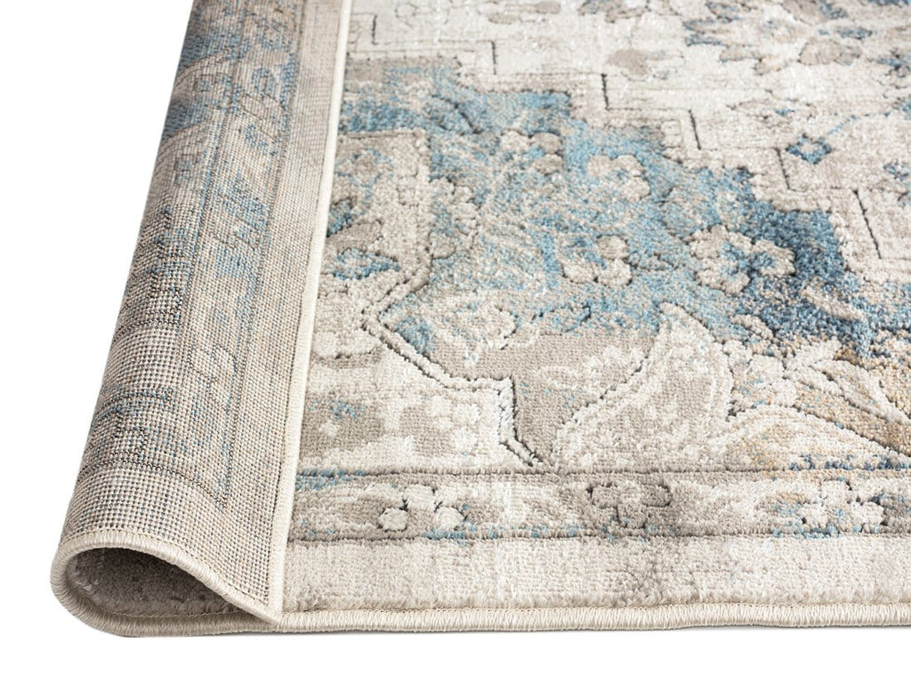 Rhona Blue And Grey Distressed Floral Rug