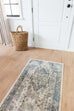 Rhona Blue And Grey Distressed Floral Runner Rug