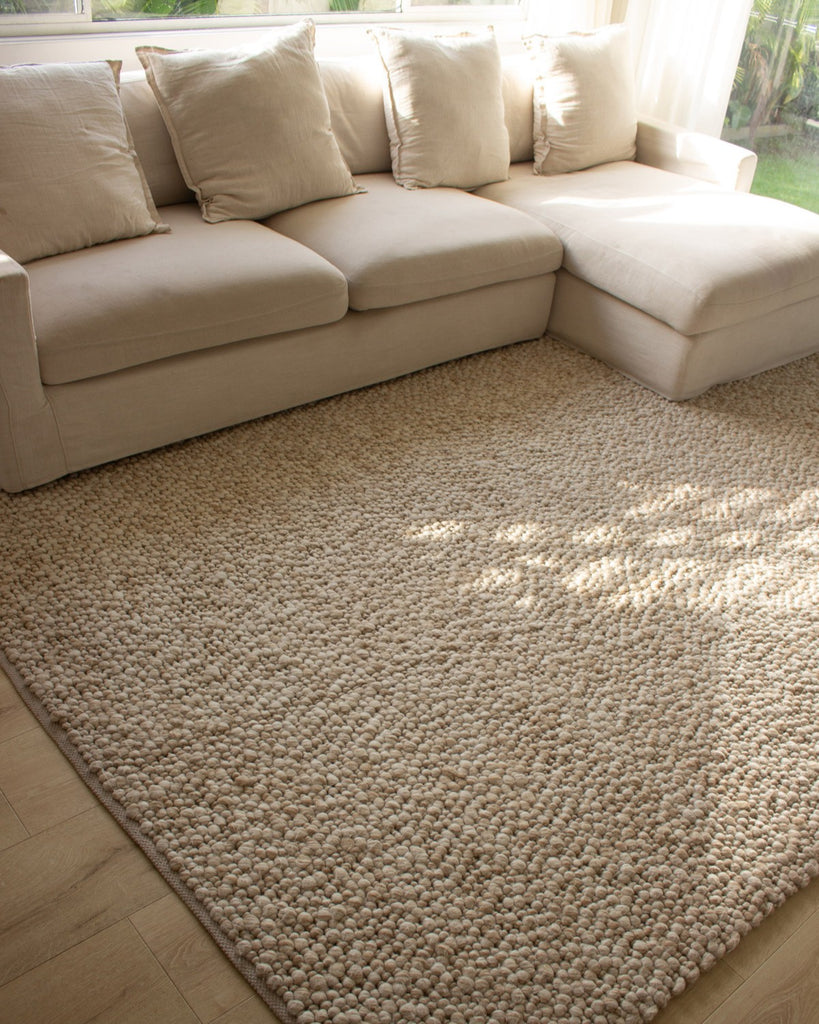 Rila Cream and Beige Marbled Wool Rug
