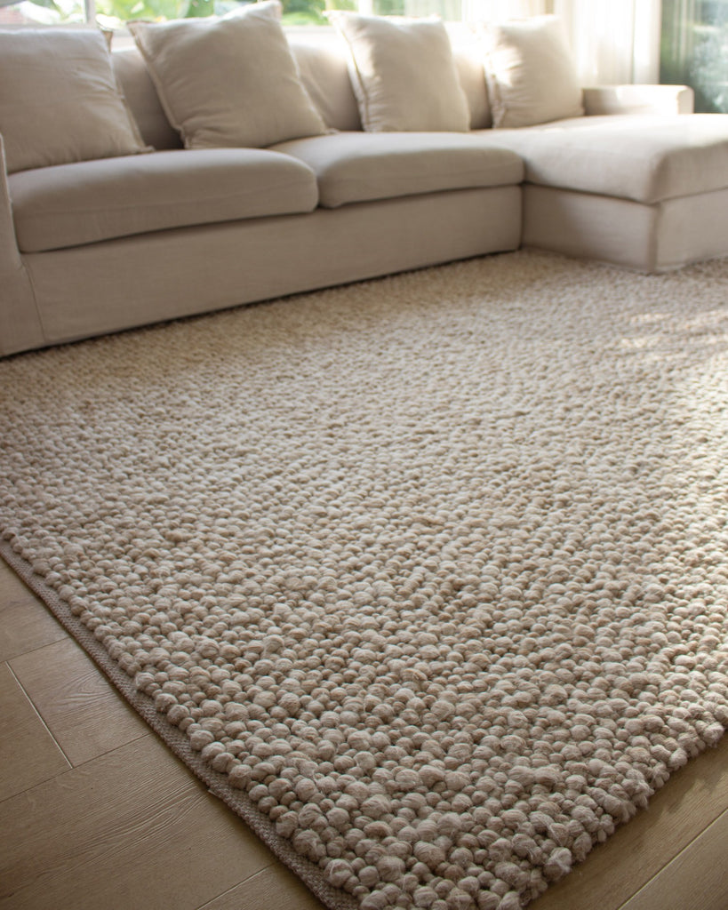 Rila Cream and Beige Marbled Wool Rug