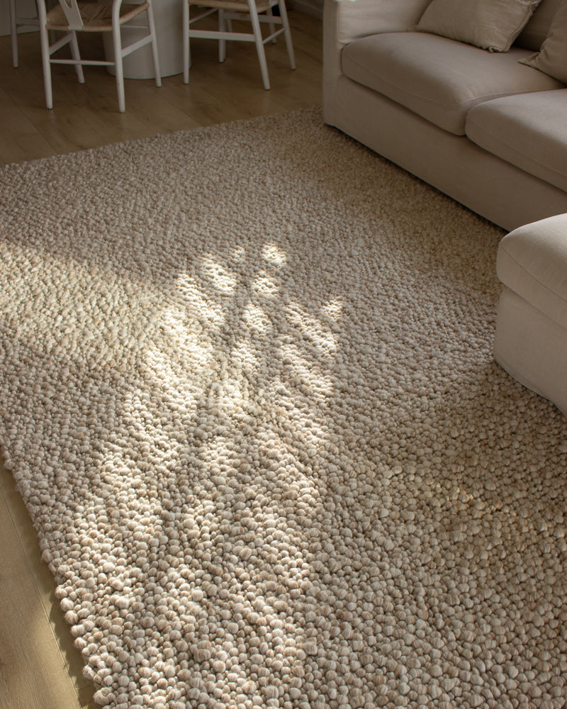 Rila Cream and Beige Marbled Wool Rug