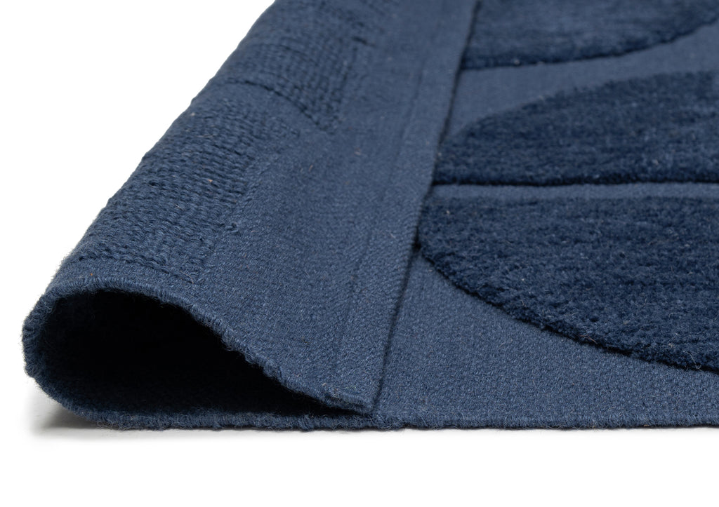 Rue Navy Blue Geometric Washable Wool Rug