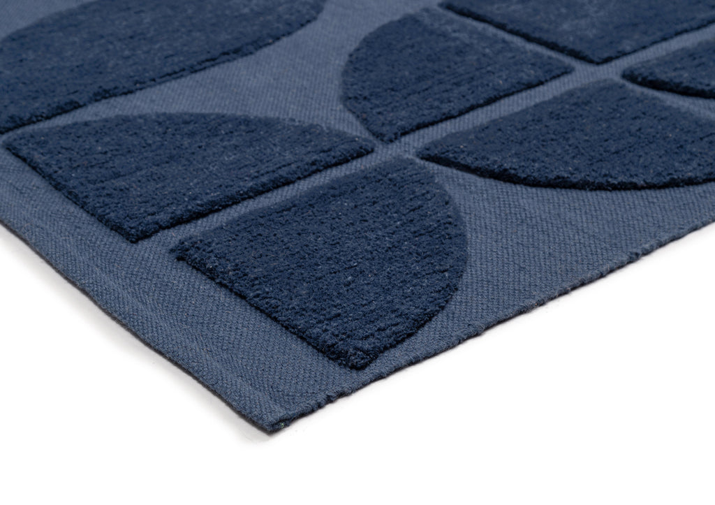 Rue Navy Blue Geometric Washable Wool Rug