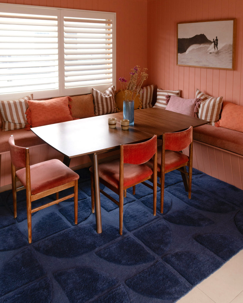 Rue Navy Blue Geometric Washable Wool Rug