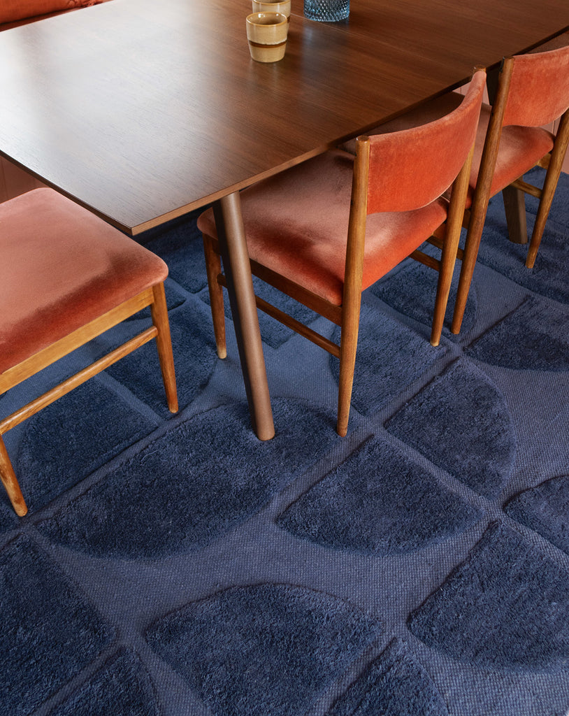 Rue Navy Blue Geometric Washable Wool Rug